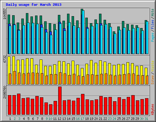Daily usage for March 2013